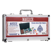 Maverick Texas Hold 'Em Poker Set with Aluminum Case 300 11 Gram Casino Poker Chips 2 Decks of Maverick Playing Cards 5 Red Dice and 3 Buttons Cas