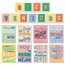Conjunto de 8 Cartazes Motivacionais em Espanhol & Letras BIENVENIDOS para Professores