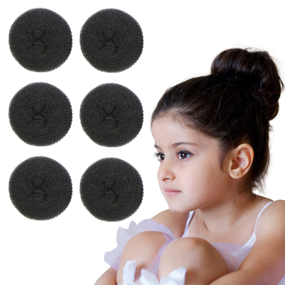Styla Hair Unisex Black Small Bun Maker For Kids - Ballet And Sock Buns Easy Hair Donut 6Pc 2 Inch Size