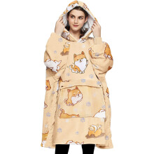 KFUBUO Wearable Blanket Hoodie for Adults Sherpa All Patterns Dog Oversized Sweatshirt Blanket with Pockets for Mom