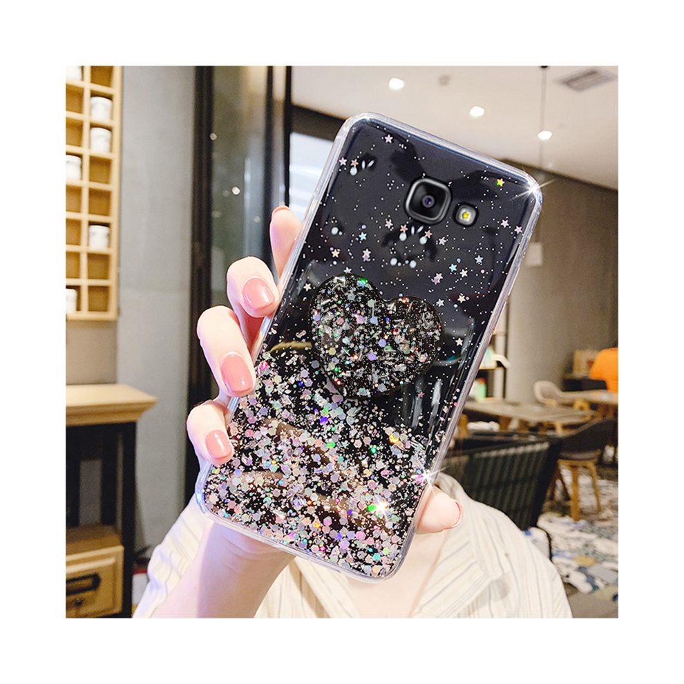 (, J7 Prime) Bling Glitter Heart Love Phone Holder Case For Sam Black 931287981693