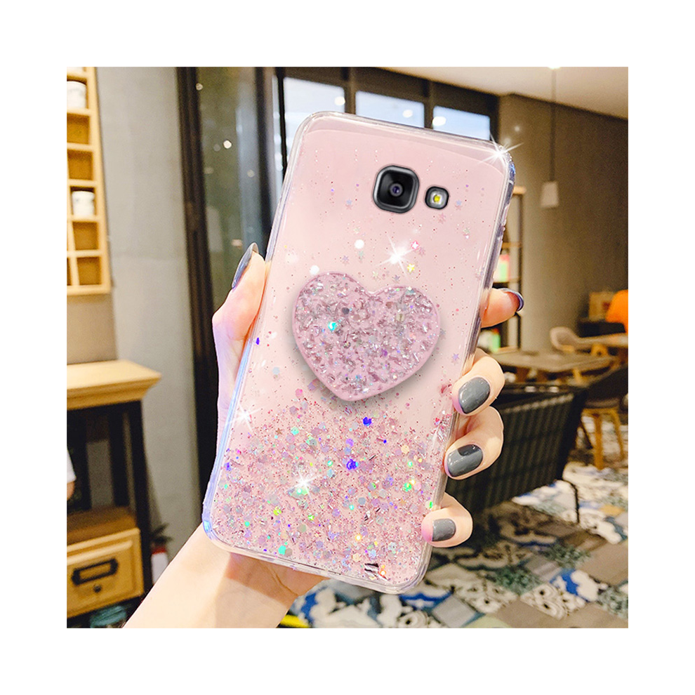 (, J7 Prime) Bling Glitter Heart Love Phone Holder Case For Sam Pink 931287981679