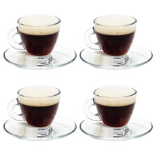 Vikko Espressotassen mit Untertasse, 3,25 Unzen, kleine Kaffeetassen, 4er-Set, Kaffeebecher aus klarem Glas