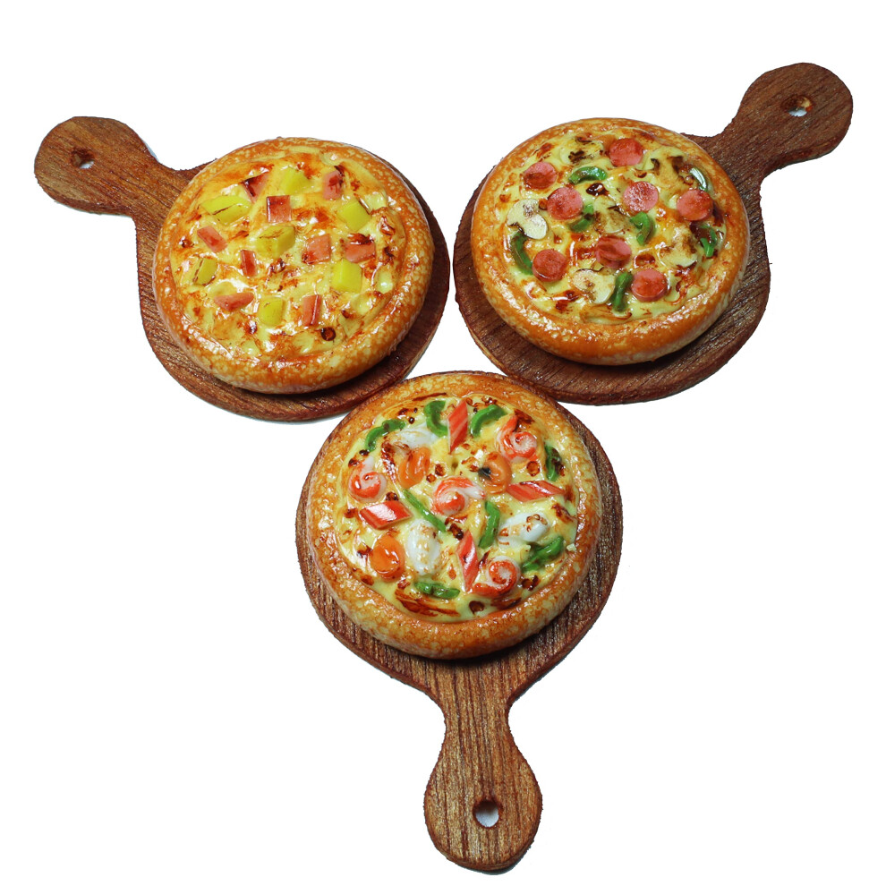 3 Pezzi Di Pizza In Miniatura Per Casa Delle Bambole Su Vassoio Di Legno, Cibo Per Casa Delle Bambole, Cucina In Miniatura Per Casa Delle Bambole-image