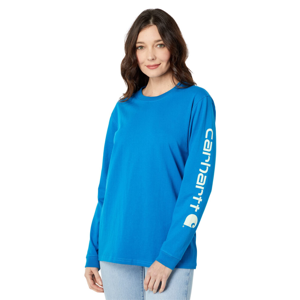 Carhartt Women's Loose Fit Heavyweight Long Logo Sleeve Graphic T-Shirt  Marine Blue  X-Large
