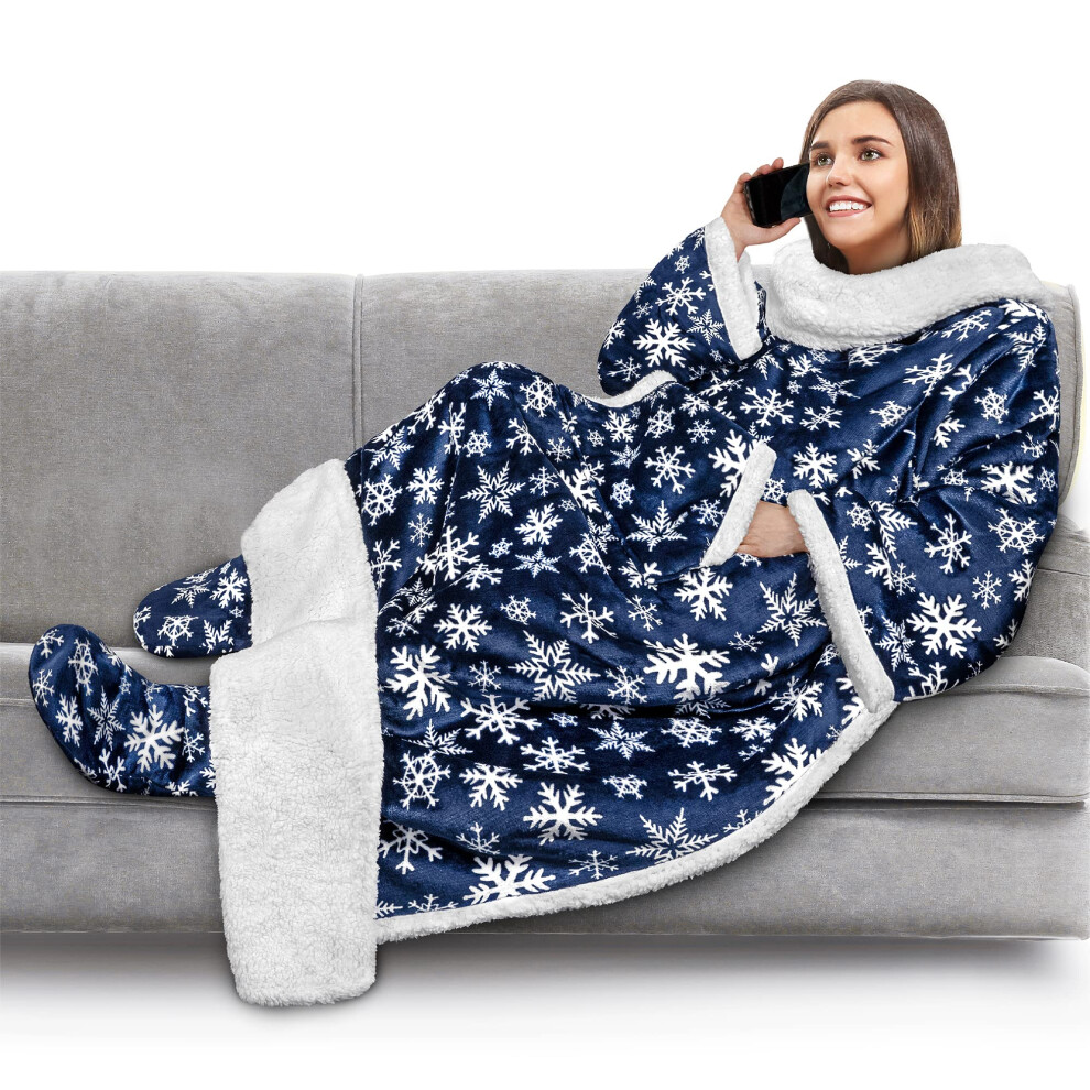 Pavilia Coperta Sherpa Con Maniche, Tasca Per I Piedi, Per Donne, Uomini E Adulti, Coperta Indossabile Spessa, In Pile, Calda Coperta Avvolgente, Comoda Idea Regalo Per Moglie, Mamma, Fantasia: Fiocco-image