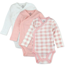 HonestBaby Baby 3-Pack ?kologisk bomuld Lang?rmet Side-Snap Kimono Bodysuits Peach Skin Painted Buffalo Check 3-6 m?neder