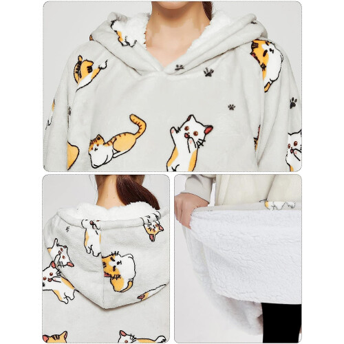 KFUBUO Φορέσιμη Κουβέρτα Hoodie για Ενήλικες Μεγάλου Μεγέθους με Γατάκια 1
