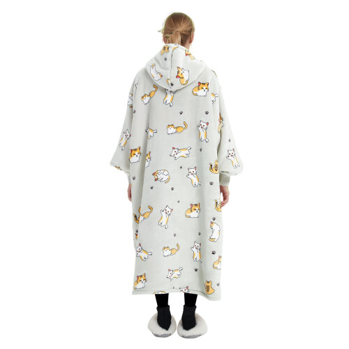 KFUBUO Φορέσιμη Κουβέρτα Hoodie για Ενήλικες Μεγάλου Μεγέθους με Γατάκια 2