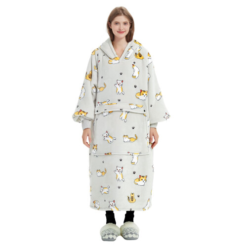 KFUBUO Φορέσιμη Κουβέρτα Hoodie για Ενήλικες Μεγάλου Μεγέθους με Γατάκια