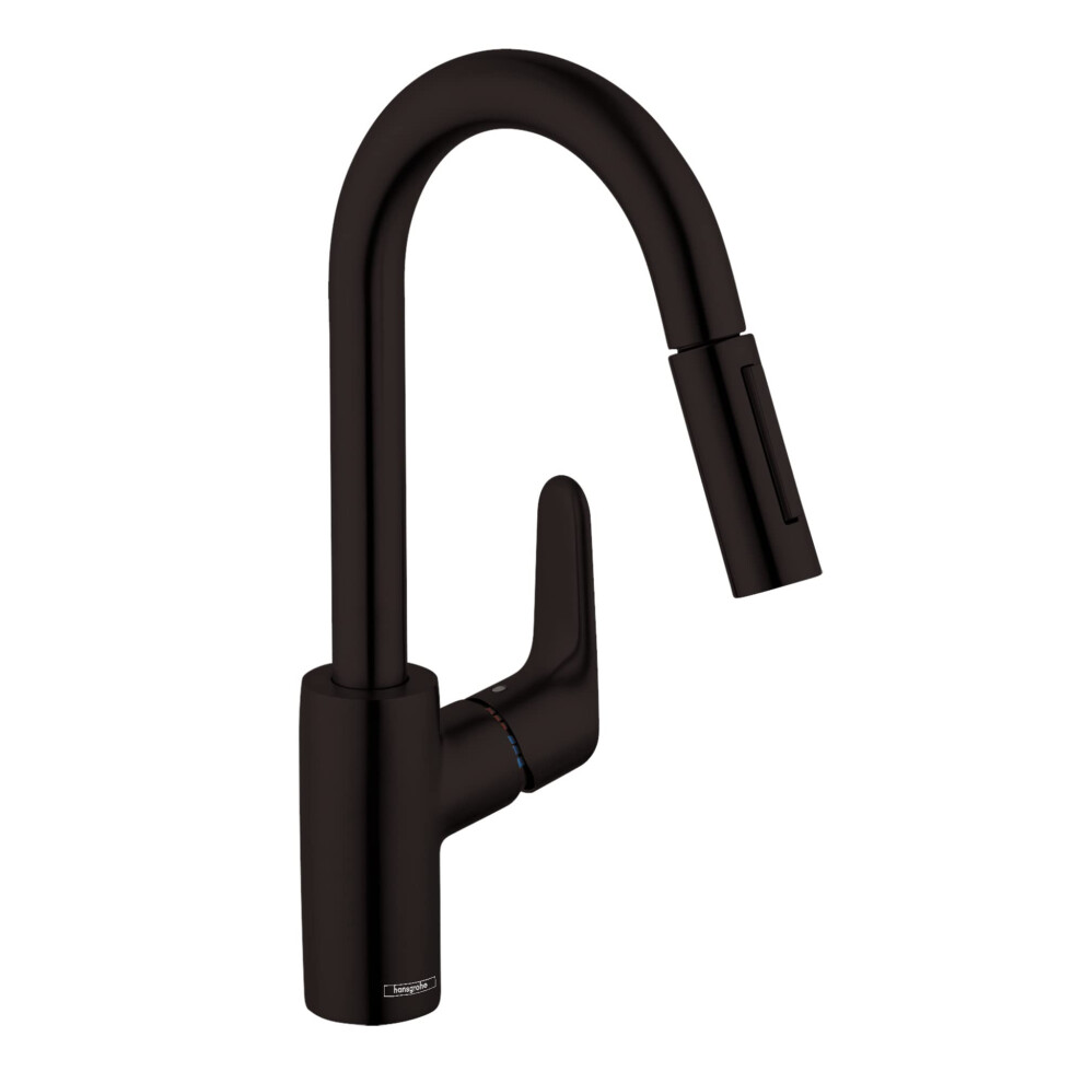 hansgrohe Focus Black Bar Kitchen Faucet  Kitchen Faucets with Pull Down Sprayer  Faucet for Kitchen Sink  Magnetic Docking Spray Head  Matte Black 04