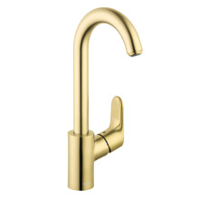 hansgrohe Focus Gold Bar Kitchen Faucet Bar Sink Faucet Single Hole Faucet for Kitchen Sink Brushed Gold Optic 04507251 1.5