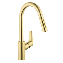 hansgrohe Focus Gold High Arc Kitchen Faucet Kitchen Faucets with Pull Down Sprayer Faucet for Kitchen Sink Magnetic Docking Spray Head Brushed Go