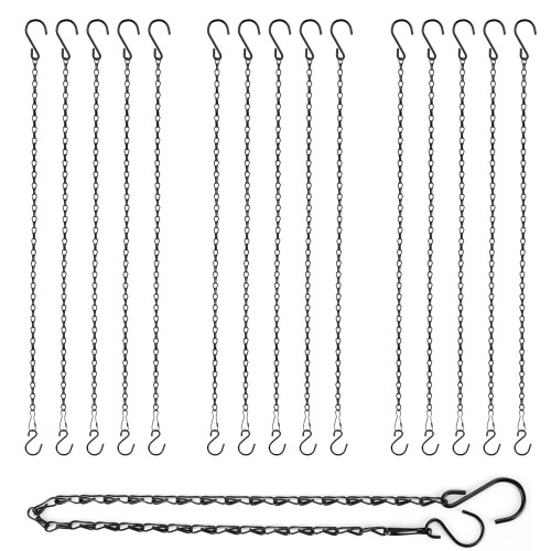 FEPITO Set van 12 hangende kettingen, 25 cm hangende mandkettingen, tuinplantenhangers, metalen kettingen met haken clips voor vogelvoeders, windgong