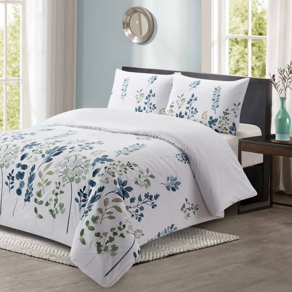 Housse de couette Style Quarters 100 % polyester     motif floral bleu, 3 pi   ces, blanche, avec 1 housse de couette et 2 taies d'oreiller, Queen