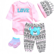 Reborn babypoppen kleding schattige beer en 'Love' patroon 4-delige set voor 17-22 inch pasgeboren babypop meisje babypop kleding outfit accessoires