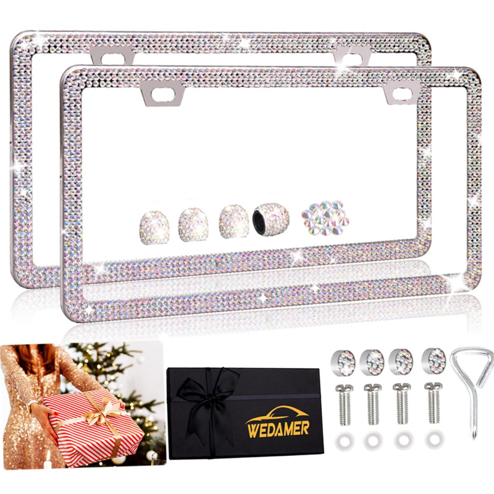 Wedamer Women's 2 Pack License Plate Frame For Bling License Plate Frame Diamond License Plate Frame Sparkly Rhinestone License Plate Frame Bedazzled Gl