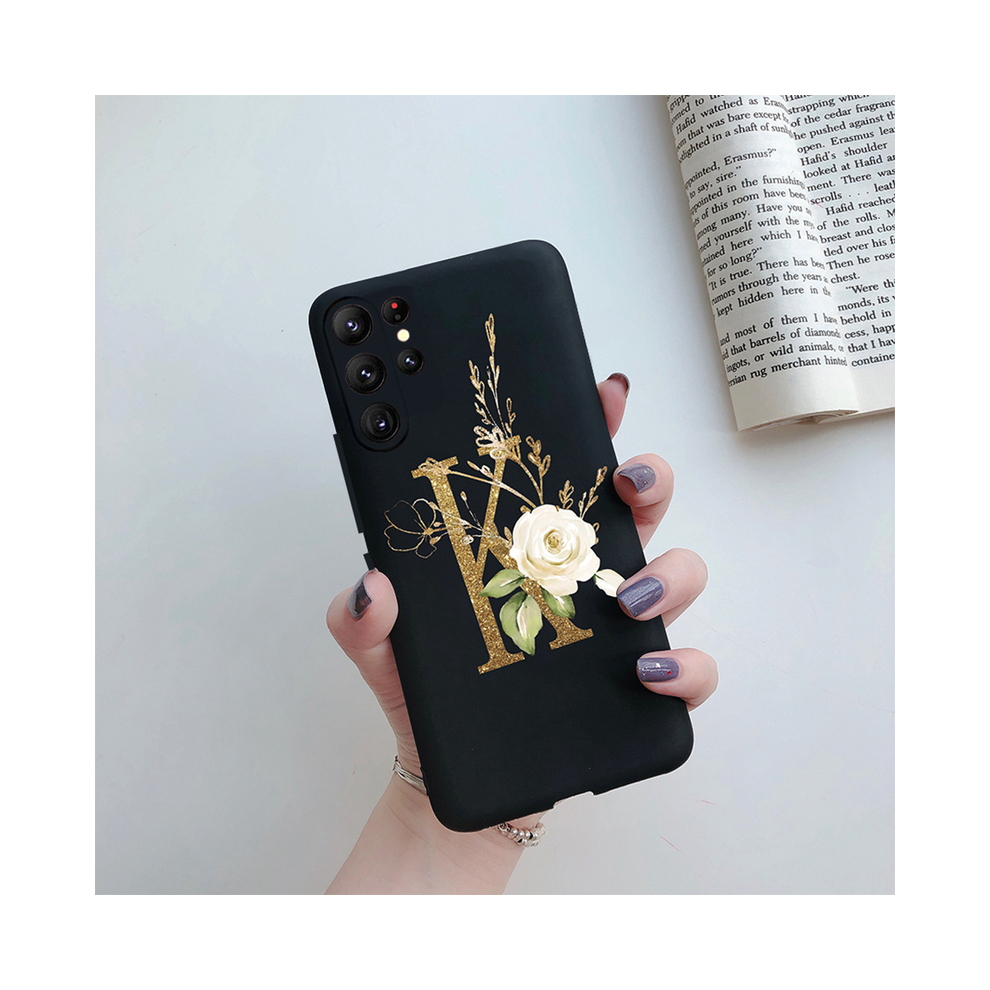 (Black-K, For Galaxy S23 Ultra) For Samsung S23 Ultra Case Stylish Letters Flower-image-OPC-PGF5NJR-NEW