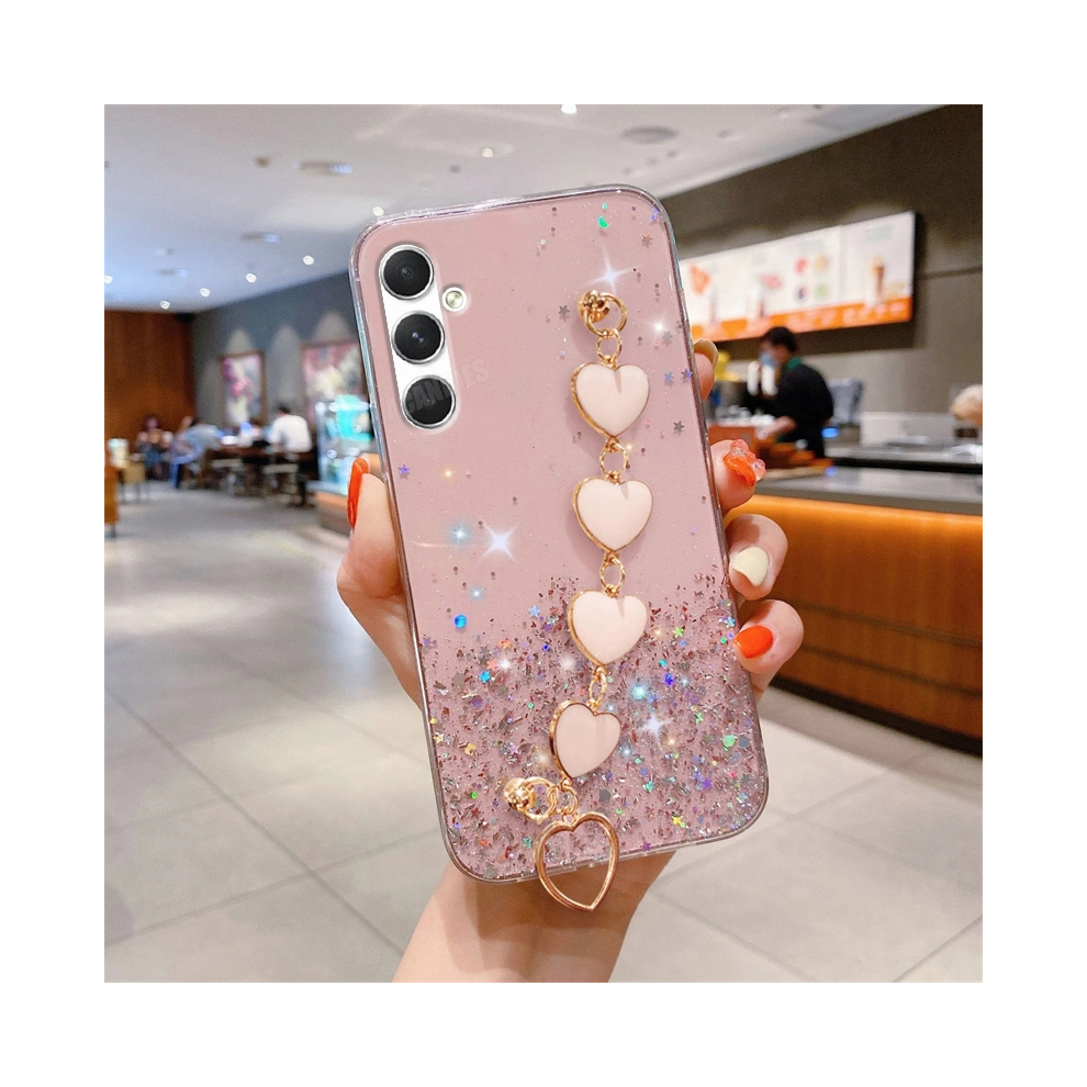 (Axsl A13 5G) A 15 25 35 55 Love Heart Wrist Chain Glitter Case Pink 931288085659