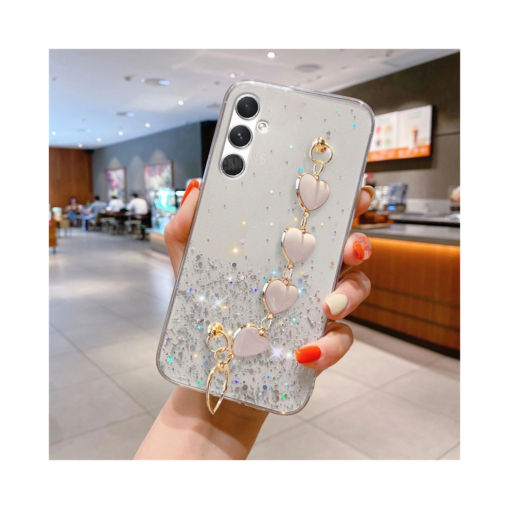(Axsl A13 4G) A 15 25 35 55 Love Heart Wrist Chain Glitter Case White 931288085963