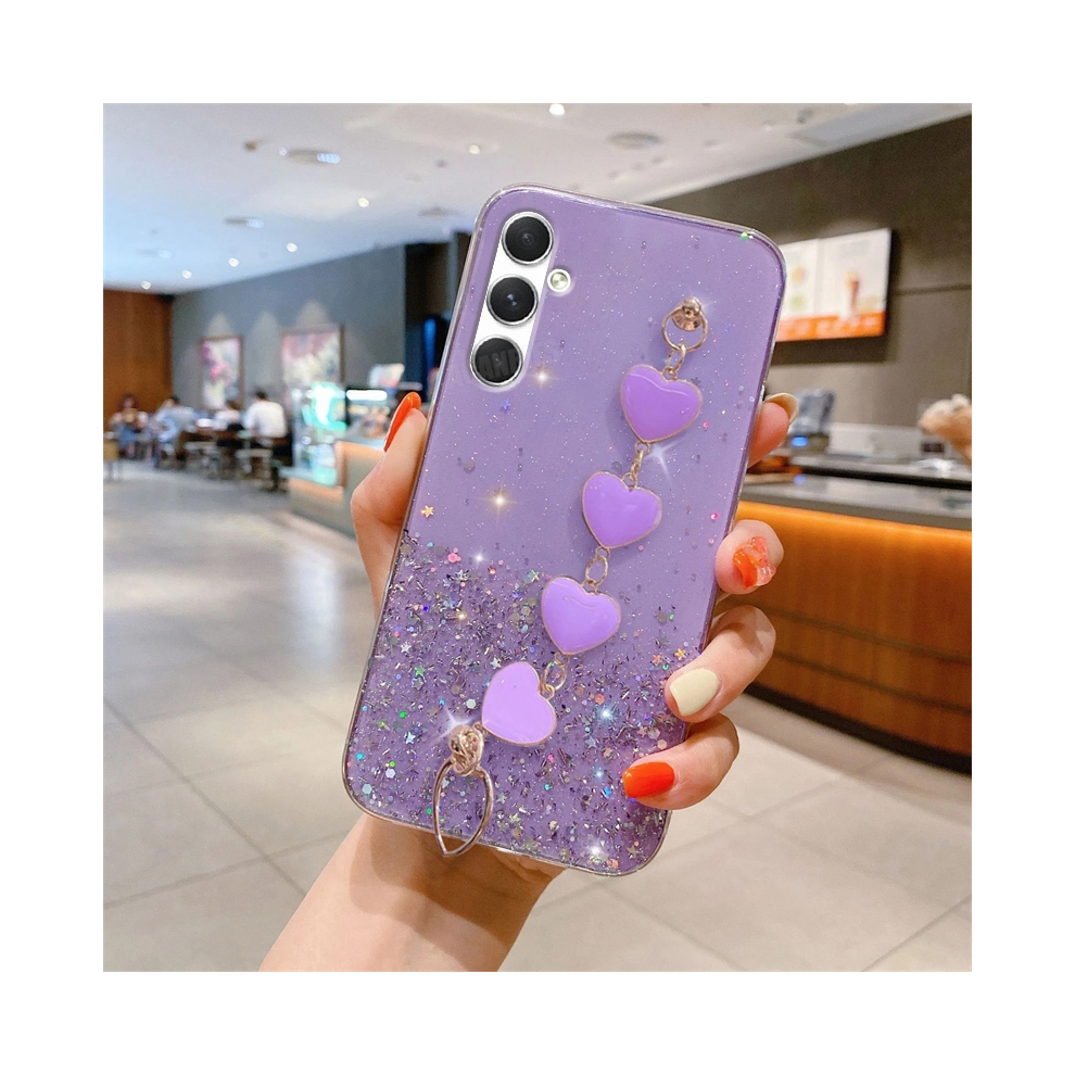(Axsl A24 4G) A 15 25 35 55 Love Heart Wrist Chain Glitter Case Purple 931288086366