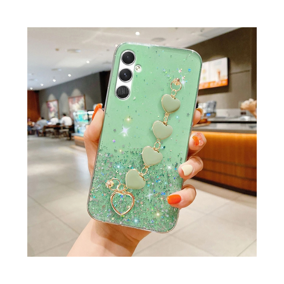 (Axsl A24 4G) A 15 25 35 55 Love Heart Wrist Chain Glitter Case Green 931288086731