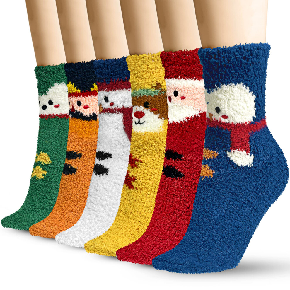 TEHOOK Chaussettes de No?l pelucheuses Cadeaux de No?l pour femmes et filles Chaussettes d'hiver en peluche Chaussettes chaudes et moelleuses 6 paires