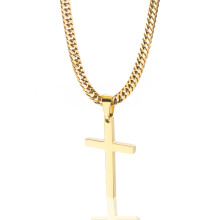 Tuewut Cross Necklace for Men  Silver Gold Stainless Steel Plain Cross Pendant Necklace for Men Cuban Chain 18-26 Inch 18.0 Inches  Gold