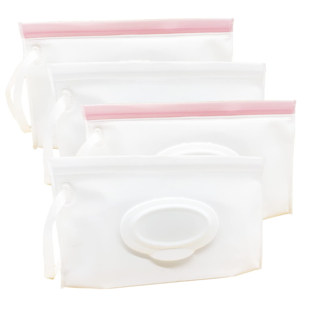 Portable Refillable Wet Wipe Pouch Reusable Travel Wipes Holder & Case Lightweight Flushable Diaper Wipes Container For Baby 4 Pack Milk Wh Voongor