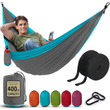 Durable Hammock 400 lb Capacity - Lightweight Nylon Camping Hammock Chair - Double or Single Sizes w/ Tree Straps and Attached Carry Bag - Portable fo