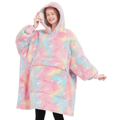 Φωσφορίζουσα Φορετή Πετσέτα Hoodie για Ενήλικες Sherpa Oversized με Θέσεις