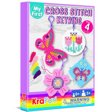 Krafun Cross Stitch Kits For Kids Beginners 4 Cross Stitching Keyerings Arts & Crafts With Butterfly and Flower Needlepoint Emproidery Kit til pi