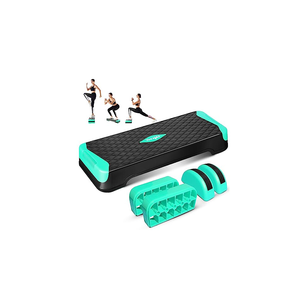 Yes4All 2-in-1 Adjustable Aerobic Stepper with Extra Rocker Balance Board Legs for Home Workout Step Exercise & Balance Training - Neo Green