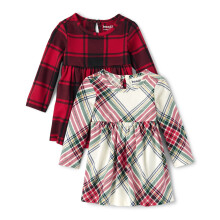 The Children's Place Baby Lang?rmet 100% Bomuld Onesie Bodysuits 2-Pak R?d Plaid/White Stripe 2 Pakke 3-6 m?neder