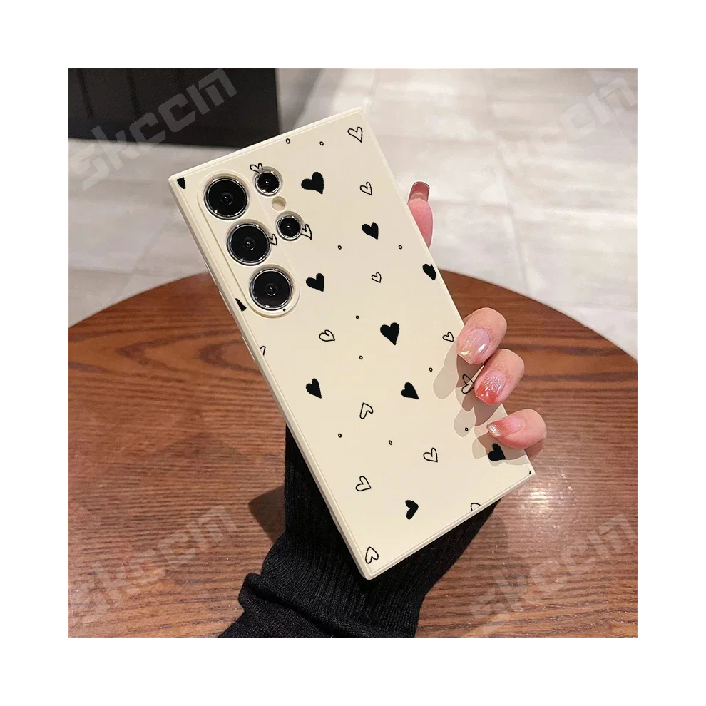(Ivory White A2189, A35 5G) Black Love Heart Phone Case For Samsung Galaxy S25 White,Black 931288110177
