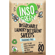 Feuilles de lessive InsoGreen sans parfum - 40 feuilles cologiques pour jusqu' 80 lavages - Lessive de voyage sans parfum, sans emballage plast