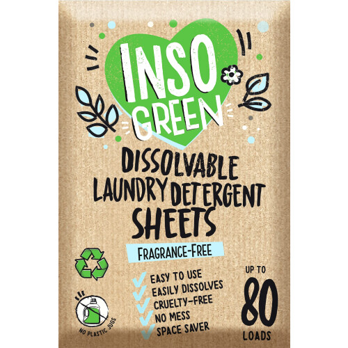 InsoGreen Άοσμες Φύλλες Απορρυπαντικού Πλυντηρίου - 40 Φύλλα για Έως 80 Πλύσεις