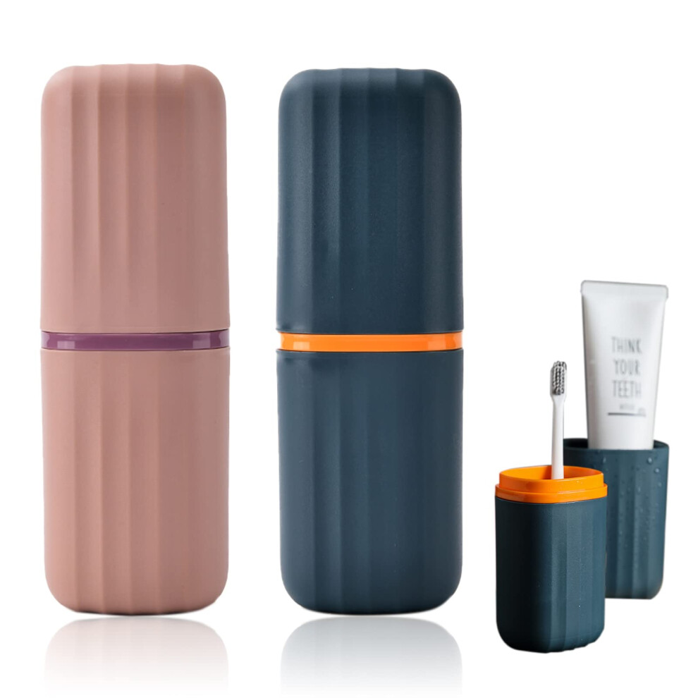 Sunenlyst 2Pcs Travel Toothbrush Cup Case Portable Toothbrush Holder Case For Traveling Camping Business Trip And School Plastic Toothbrushes Toothpaste Set