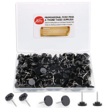 Zwarte punaises (200 stuks), platte punaises met stalen punt en donkere plastic kop, voor prikborden en prikborden.