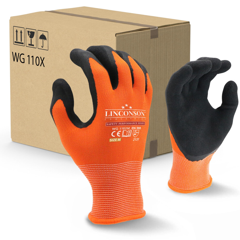 Linconson 12 Pack Safety Performance Series Construction Mechanics Work Gloves Xxl 120 Pairs Orange 628405013823