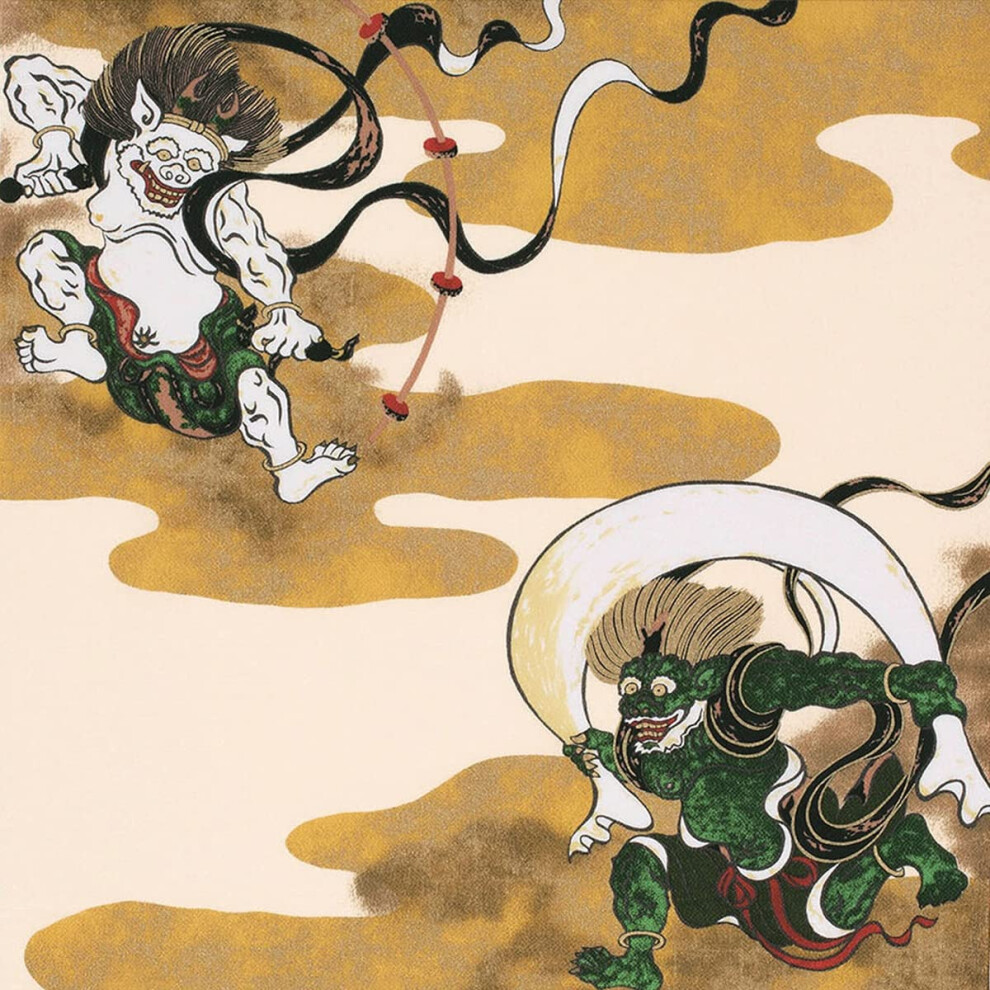 Furoshiki - Tessuto Da Imballaggio Giapponese UKIYO-E, 26,8 X 27,8 Cm, Realizzato In Giappone (Dio Del Vento E Dio Del Tuono)-image