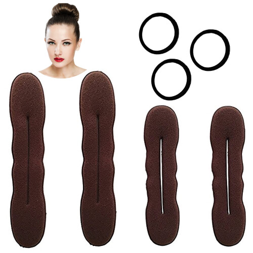 Styla Hair Magic Bun Maker Rubios 4 Pack (2 Pequeños, 2 Grandes) Esponjas Flexibles Reutilizables