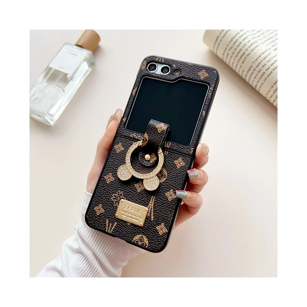 (A, For Z Flip 3) Luxury Retro Pattern Phone Rings Case for Samsung