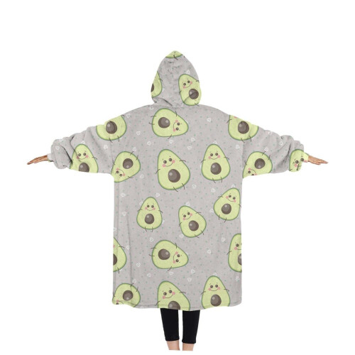 Coperta oversize indossabile Touchbetter Avocado Face Avocado, coperta in sherpa con cappuccio e tasche super, pullover super caldo e soffice per 1