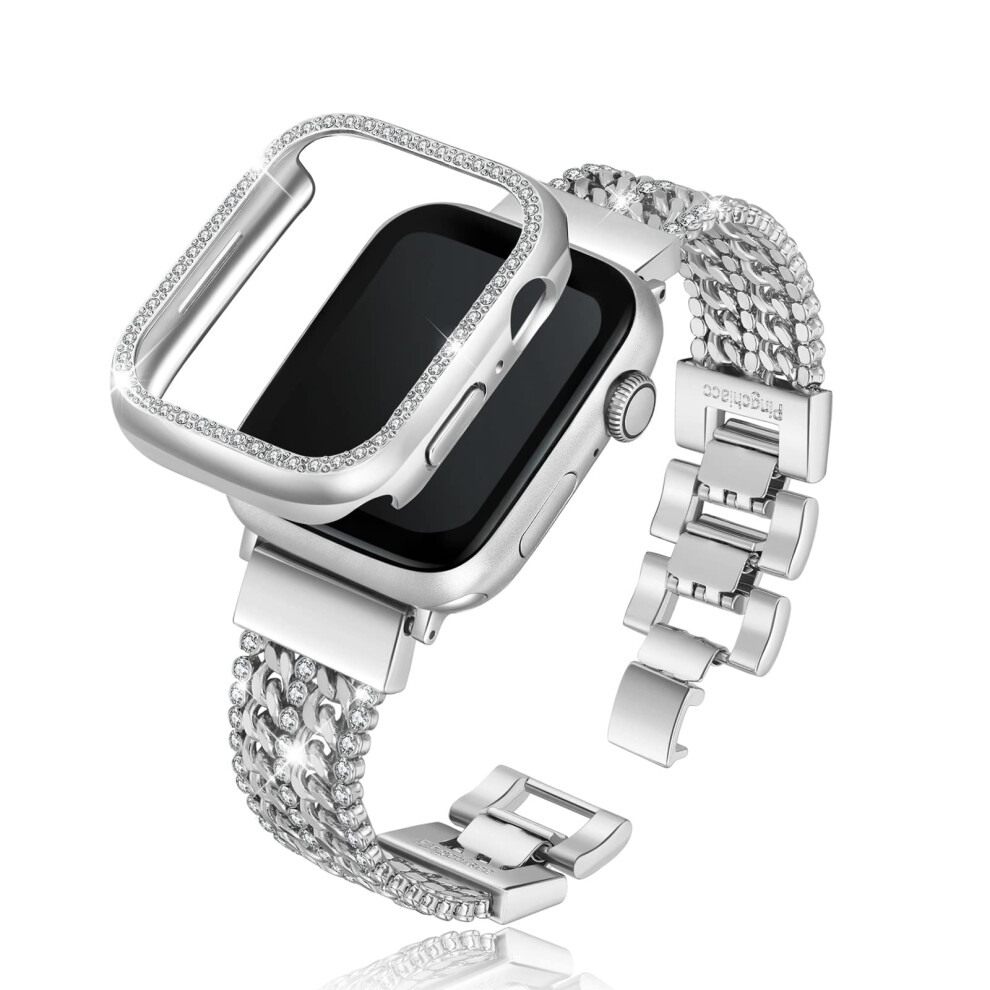 Dztxyp Crystals And Cowboy Metal Chains Compatible For Apple Watch Bracelet Bands With Bling Protective Case 38Mm 40Mm 41Mm 42Mm 44Mm 45Mm Iwatch Seri Not,Specified 618202829611