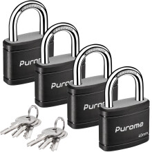 Puroma 4 Pack Keyed Padlock with 6 Keys Alike 1.1 Inch Locker Lock 40mm Heavy-Duty Locks for Gate Fence Hasp Cabinet Toolbox School Gym Locker (Blac
