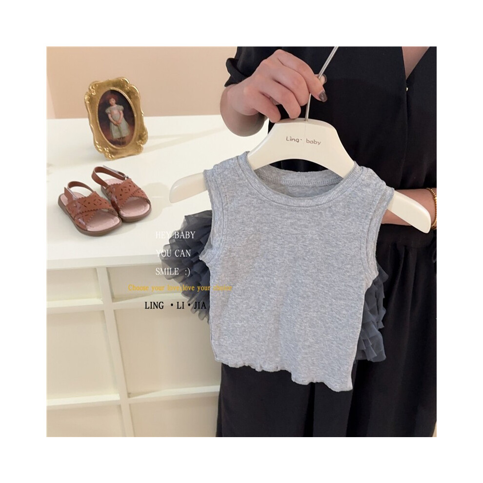 (StyleF, Size 110) Comfortable Light And Girls Knit Summer Outfit Set With Stylish Short Sleeve Top And Lace Detailed Shorts Playful-image-OPC-PGF6F82-NEW