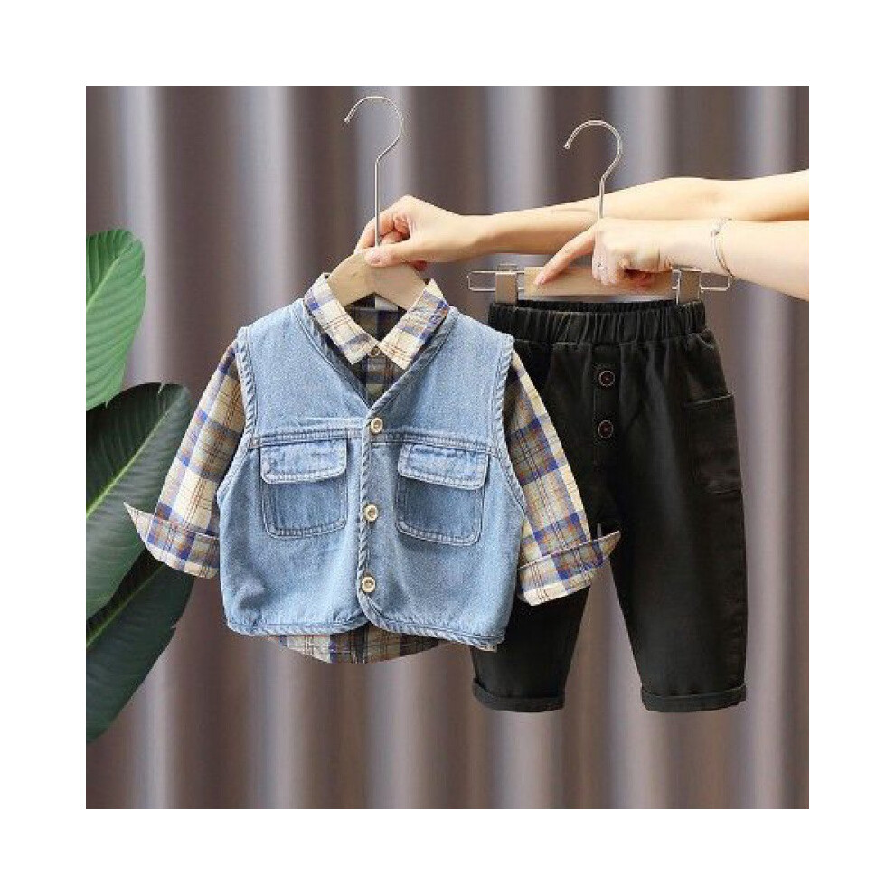 (Blue Set, 80cm) Boys Toddler Charming Autumn Wear Set Stylish Three Piece Cotton Outfit For Boys-image-OPC-PGF6P62-NEW