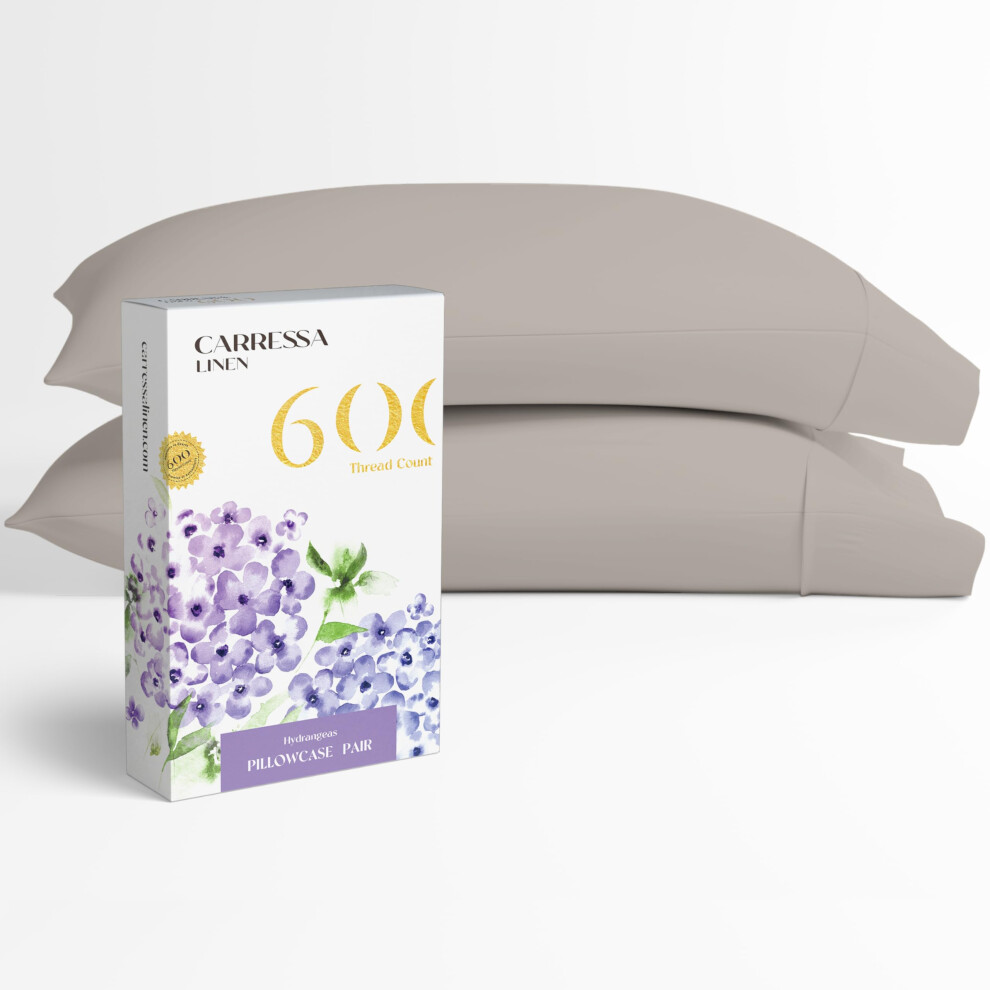 Lot de 2 taies d'oreiller Carressa Linen 100 % coton    gyptien 600 fils au pouce carr   , couleur cacao taupe, pour lit king size, en satin doux et
