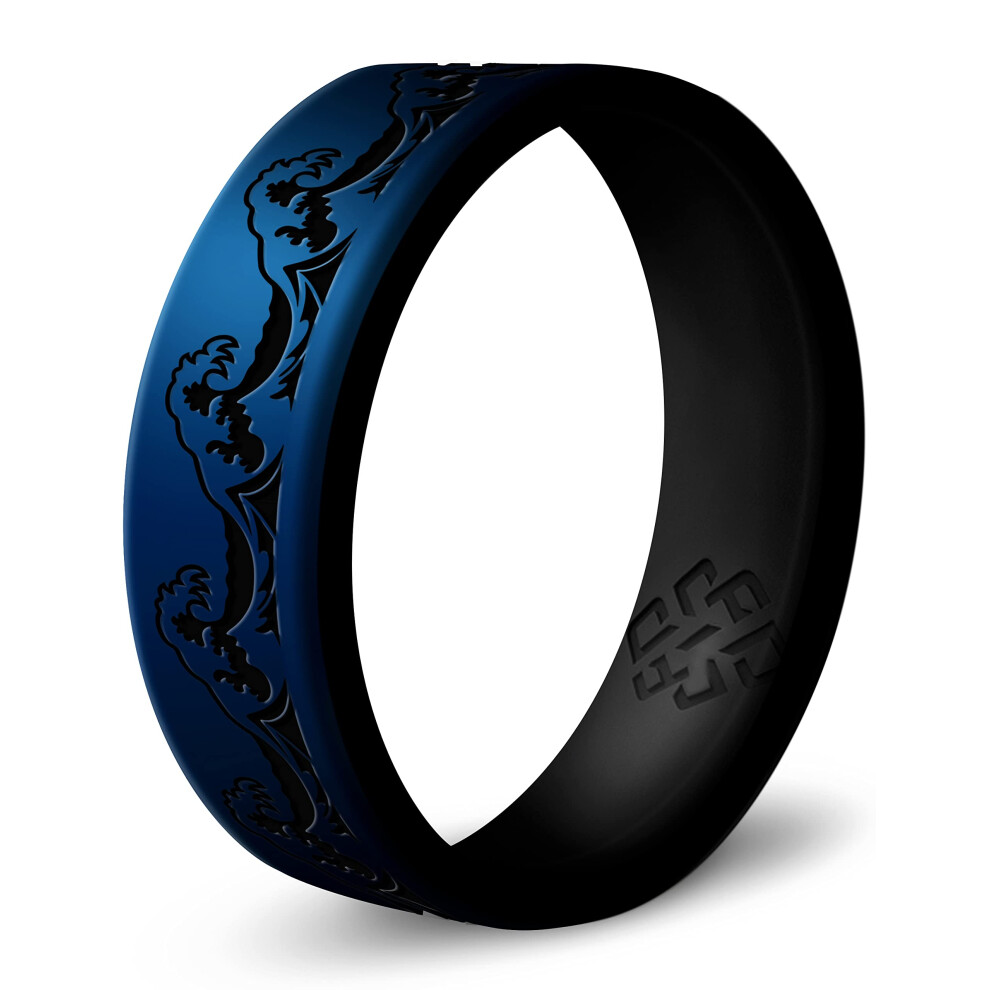 Knot Theory Dual Layer Waves Siliconen Ring Voor Mannen En Vrouwen - Metallic Blauw Maat 4 Ademend Comfort Pasvorm 6 Mm Bandbreedte-image